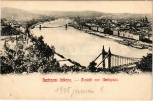 1905 Budapest I. Látkép a Gellérthegyről, Királyi vár, Tabán, Lánchíd, Erzsébet híd (EK)