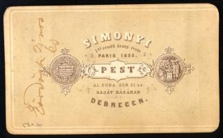 cca 1865 Két elegáns fiú (Eördögh János és ?) portréja, vizitkártya Simonyi Antal pesti műterméből, ...