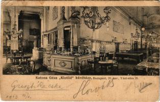 1913 Budapest V. Katona Géza éttermei és Klotild kávéháza, belső. Váci utca 38. Biró Pál fényképész ...