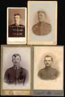 cca 1890-1910 Katonaportrék, 4 db keményhátú fotó (vizitkártya, mignon fotó), vegyes állapotban, 7,5...