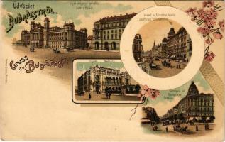 Budapest, Igazságügyi palota, József és Erzsébet körút, Vigadó, Kerepesi út, lóvasút. Ottmar Zieher ...