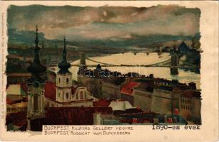 Budapest I. Kilátás a Gellérthegyre, Tabán, Lánchíd. Kuenstlerpostkarte No. 2305. von Ottmar Zieher ...