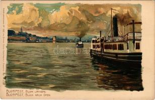 Budapest I. Buda látképe, Lánchíd, gőzhajó. Kuenstlerpostkarte No. 2310. von Ottmar Zieher Kunstanst...