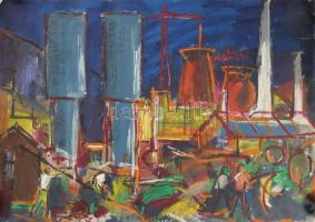 Jelzés nélkül: Külváros. Olaj, papír. Feltekerve. 43x61 cm