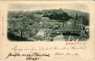 1899 Budapest I. Látkép a Gellérthegyről, Tabán, Királyi vár. Stengel &amp; Co. (kis szakadások ...