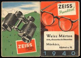 1940 Zeiss - Weisz Márton órás, ékszerész és látszerész Munkács kártyanaptár, 8x11 cm