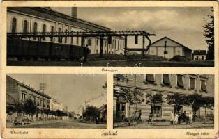 1943 Sarkad, Cukorgyár, utcarészlet, iparvasút, automobil, kerékpár, Hangya üzlete és saját kiadása ...