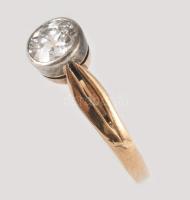 cca 1910 Arany (Au) szoliter gyűrű, 14k, m:53, fehérarany (Au) foglalatban 0,75ct brill csiszolású g...