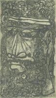 Kass János (1927-2010): Férfifej. Rézkarc, papír, jelzett. Törésnyomokkal. Üvegezett fakeretben. 20×...