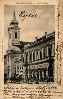 1907 Beszterce, Bistritz, Bistrita; Röm. kath. Kirche u. Hotel Sahling. Verlag Th. Botschar / római ...