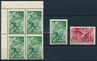1940 3 db lemezhibás bélyeg: 2 db Repülő alap (II.) 6f tüske az értékszám alatt lemezhiba + Kormányz...