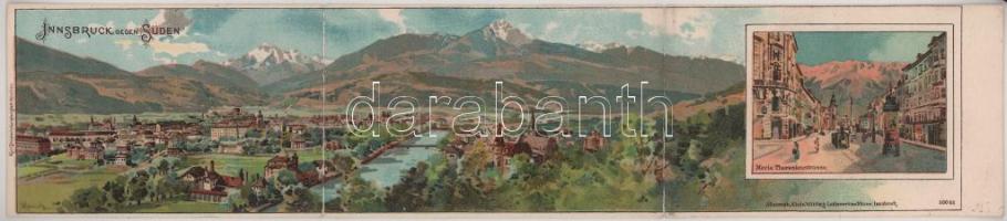 Innsbruck (Tirol), gegen Süden, Maria Theresienstrasse. Alois Witting / 3-tiled folding panoramacard...
