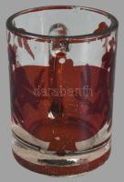 Biedermeier galambos pohár. ca 1850. Kézzel festett, hutaüveg, kétrétegű, száján kis csorba. 8 cm