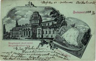1899 Budapest XIII. Margitszigeti fürdőház, forrás, vízesés este holdfényben. Art Nouveau (EK)