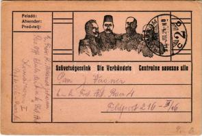 1916 Szövetségeseink - Első világháborús tábori postai levelezőlap a Központi Hatalmak uralkodóival:...