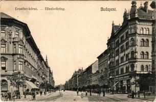 Budapest VII. Erzsébet körút, Magyar Zeneiskola, Gambrinus nagy bor- és sörcsarnok, Angol kávéház (C...