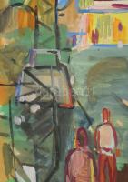 Jelzés nélkül: Járókelők. Akvarell, papír, feltekerve, 61x43,5 cm