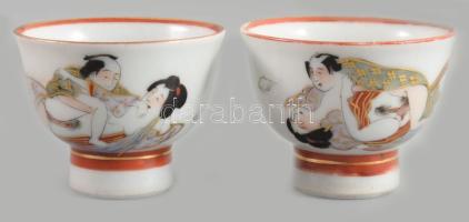 Kutani ware szakés csésze pár. Japán, feltehetően Taisho korszak (1912-1926), jelzés nélkül, hibátla...