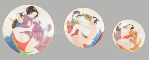 Kutani ware esküvői szakés csésze szett, 3 darab. Japán, feltehetően Taisho korszak (1912-1926), kéz...