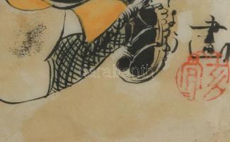 cca 1850 Shunga - Shógun és lány. Japán, feltehetően Edo-korszak, japán tus és akvarell, kalligrafik...