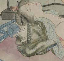 cca 1850 Shunga - Shógun és lány. Japán, feltehetően Edo-korszak, japán tus és akvarell, hajtott, ra...