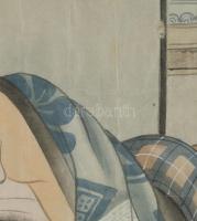 cca 1850 Shunga - Shógun és lány. Japán, feltehetően Edo-korszak, japán tus és akvarell, hajtott, ra...