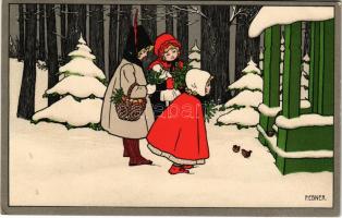 Children art postcard, children at winter. M. Munk Nr. 549. s: P. Ebner