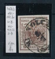 1850 6kr HP I sötét vörösbarna, nagy lemezhiba "MISKOLCZ" Azonosítás: Strakosch