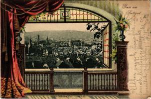 1902 Stuttgart, Carl Schönwalter / view, montage. Art Nouveau, floral, Emb. litho (EK)