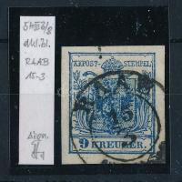 1850 9kr HP III sötétkék, lemezhiba és érdekes nyomat "RAAB" Azonosítás: Strakosch