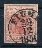 1850 3kr HP I erősen kiemelt középrész, lemezhiba "FIUME 1850"