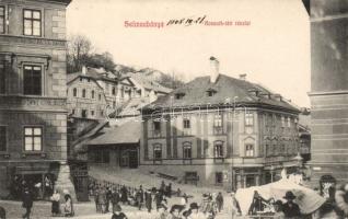 Selmecbánya Kossuth square with the liquor shop of Miksa Singer