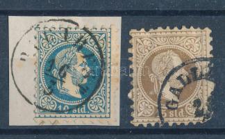 Magyar posta Romániában 1867 10sld kivágáson "BUCAREST" + sarokhibás 15sld "GALLA(TZ)...