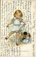 Die kleine Tanzmeisterin / Dancing girl. Children art postcard. M. Munk Nr. 856 litho s: S.B.P. (fel...