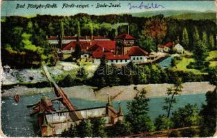 Pöstyén, Pistyan, Piestany; Fürdő sziget / Bade-Insel / spa (szakadás / tear)