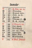 Tárcza-naptár az 1909. évre. [Miniatűr kötet.]
[Budapest], [1908]. Nyomda nélkül. [60] p. Miniatűr ...