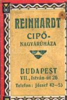 Tárcanaptár 1917. [Miniatűr kötet.]
[Budapest], 1917. Reinhardt Cipő-Nagyáruház. [64] p. Miniatűr k...