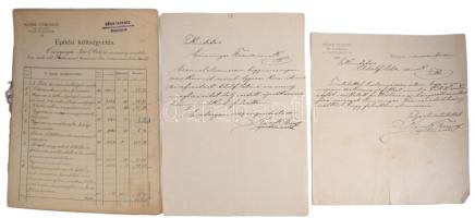 1908-1909 Esztergom, Kósik Ferenc okleveles építőmester által kiállított építési költségvetés, Adolf...