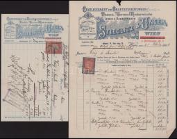 1909 Bécs, Stieglitz &amp; Unger 2 db fejléces számla Virág és Szántó úri és női divatüzlete (Es...