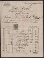 1909 Győr, Weiss Sámuel kézműáruk nagybani raktára fejléces számla, 10f okmánybélyeggel