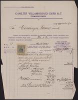 1909 Esztergom, Ganz-féle Villamossági Gyár Rt. költségvetés (22 lámpahely vezeték és szerelése) + f...