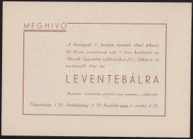 1941 Meghívó a budapesti V. kerületi leventék által rendezett leventebálra, a védnökök és rendezők n...