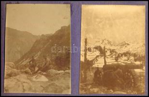 cca 1914-1918 I. világháborús fotóalbum az olasz fronton készült felvételekkel, rajtuk tüzérségi ágy...