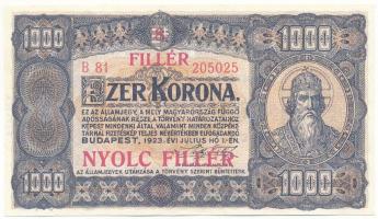 1923. 1000K "8 FILLÉR" jelzett replika T:AU
