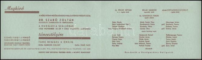 1940 Bp., a Műegyetemi Mezőgazdasági Hallgatók Egyesülete által rendezett Mezőgazdász Táncestély meg...