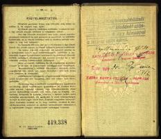 1943 Bp., a Magyar Királyság által kiállított fényképes útlevél, csehszlovák vízumokkal, kissé visel...