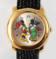Mickey Mouse kvarc karóra, elemmel, működik d: 33 mm, bőr szíjjal