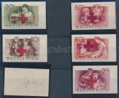 1957 Vöröskereszt IV. vágott ívszéli sor, az 1Ft a felülnyomat részleges gépszínátnyomatával (25.000...