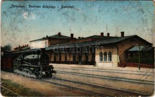 1916 Jaroslaw, Jaruslau; Dworzec kolejowy / Bahnhof / railway station, locomotive + "K.u.K. Res...
