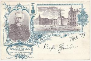 1898 Arad, Városház tér, lóvasút, Endrődi Salacz Gyula királyi tanácsos és Arad szab. kir. város pol...